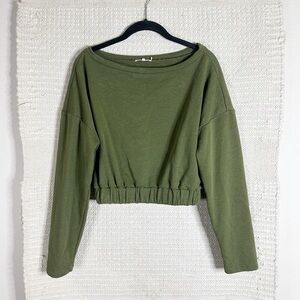 TULAROSA olive green boatneck Luna cropped sweatshirt S